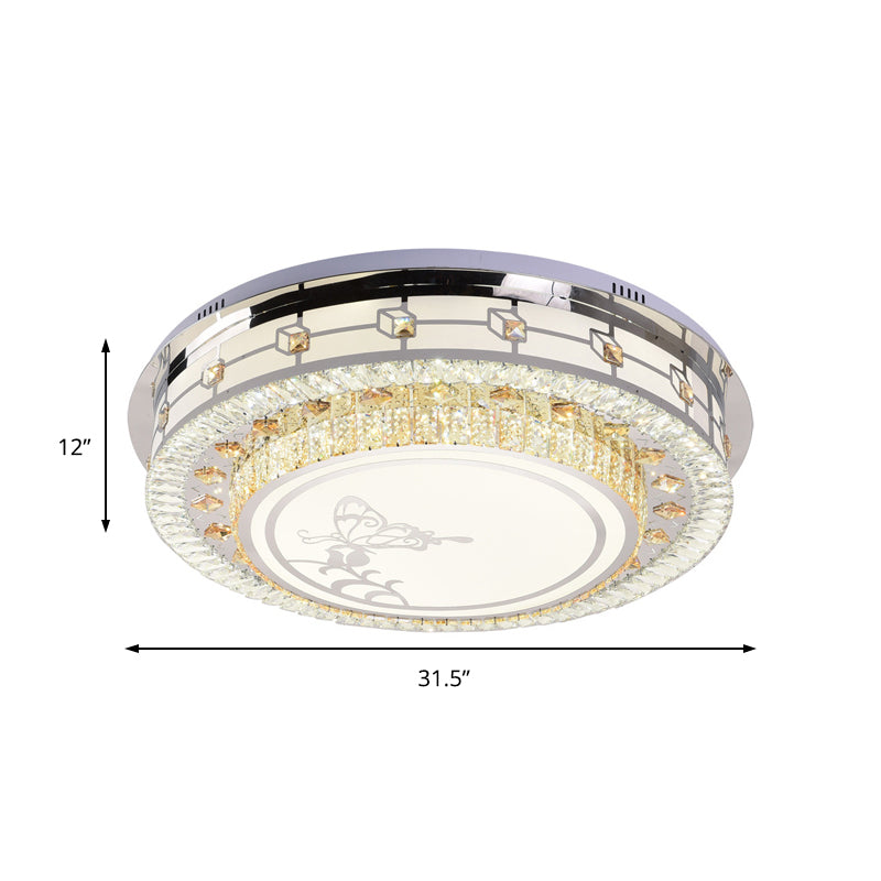 23.5"/31.5" W Round Crystal Flush Mount Light Contemporary LED Chrome Ceiling Mounted Fixture with Butterfly Pattern Clearhalo 'Ceiling Lights' 'Close To Ceiling Lights' 'Close to ceiling' 'Flush mount' Lighting' 224686
