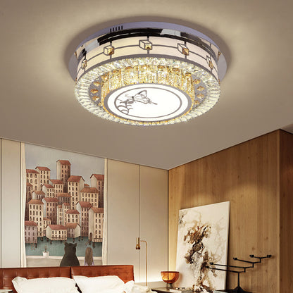23.5"/31.5" W Round Crystal Flush Mount Light Contemporary LED Chrome Ceiling Mounted Fixture with Butterfly Pattern Chrome 23.5" Clearhalo 'Ceiling Lights' 'Close To Ceiling Lights' 'Close to ceiling' 'Flush mount' Lighting' 224688