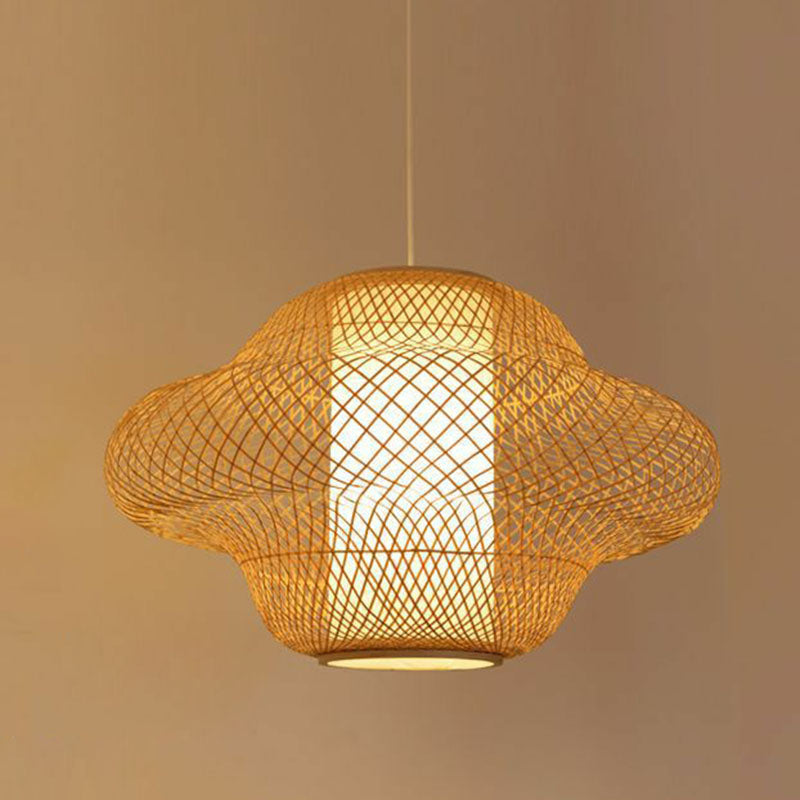 Asian Style Handwoven Suspension Lighting Bamboo 1 Head Restaurant Pendant Ceiling Light Wood Clearhalo 'Ceiling Lights' 'Lighting' 'Pendant Lights' 2246901_2a2f75af-8c87-4823-815c-d496983700a5