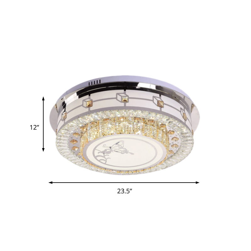 23.5"/31.5" W Round Crystal Flush Mount Light Contemporary LED Chrome Ceiling Mounted Fixture with Butterfly Pattern Clearhalo 'Ceiling Lights' 'Close To Ceiling Lights' 'Close to ceiling' 'Flush mount' Lighting' 224691