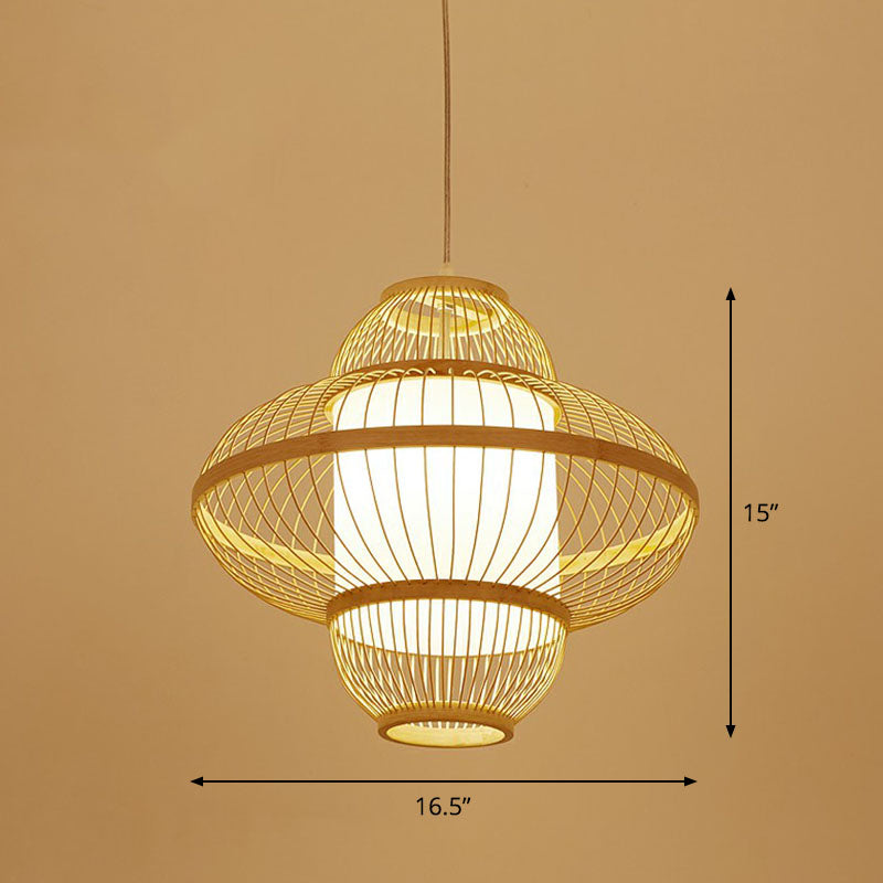 Lantern Ceiling Light Modern Bamboo Single Restaurant Hanging Pendant Light in Wood Clearhalo 'Ceiling Lights' 'Pendant Lights' 'Pendants' Lighting' 2246913