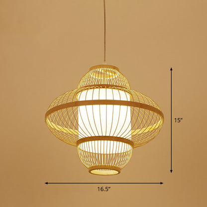 Lantern Ceiling Light Modern Bamboo Single Restaurant Hanging Pendant Light in Wood Wood 16.5" Clearhalo 'Ceiling Lights' 'Pendant Lights' 'Pendants' Lighting' 2246913_b8cebd48-635c-4f07-ba7b-1196fe5b3cc0