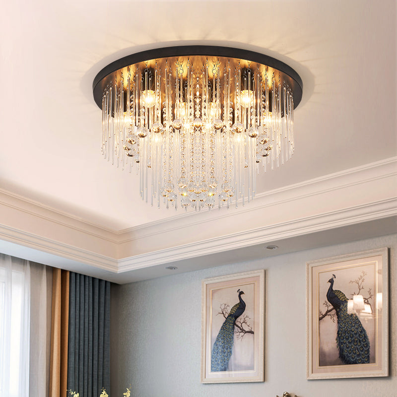 Black Tiered Flush Ceiling Light Modernist 19.5"/23.5" Dia 8-Light Crystal Ceiling Lamp Black 23.5" Clearhalo 'Ceiling Lights' 'Close To Ceiling Lights' 'Close to ceiling' 'Flush mount' Lighting' 224692