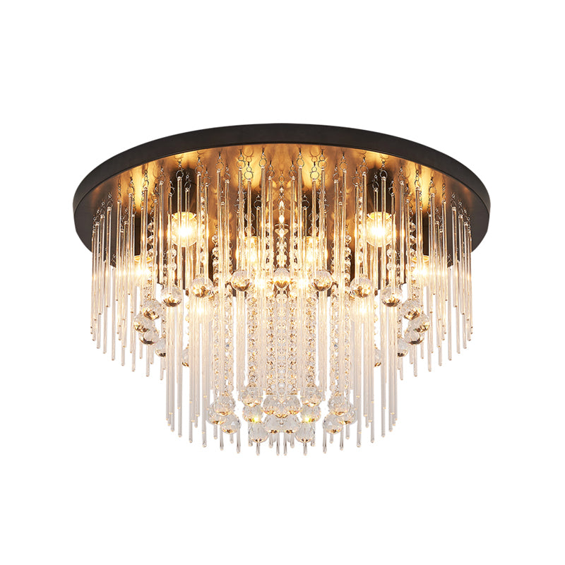 Black Tiered Flush Ceiling Light Modernist 19.5"/23.5" Dia 8-Light Crystal Ceiling Lamp Clearhalo 'Ceiling Lights' 'Close To Ceiling Lights' 'Close to ceiling' 'Flush mount' Lighting' 224694