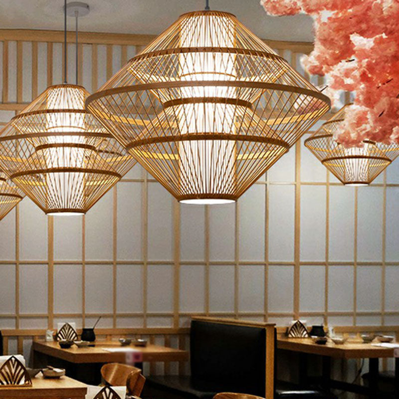 Asian Style Layered Shade Ceiling Light Bamboo 1 Bulb Tea Room Hanging Light Fixture Clearhalo 'Ceiling Lights' 'Lighting' 'Pendant Lights' 2246943_588586e6-0fb8-4d61-b987-a9862ef461b9