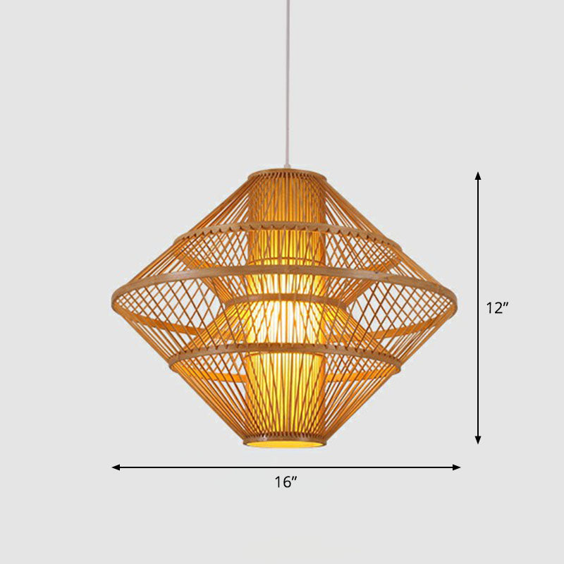 Asian Style Layered Shade Ceiling Light Bamboo 1 Bulb Tea Room Hanging Light Fixture Wood 16" Clearhalo 'Ceiling Lights' 'Lighting' 'Pendant Lights' 2246946_35837940-f55d-4e25-b328-44b095a0356e
