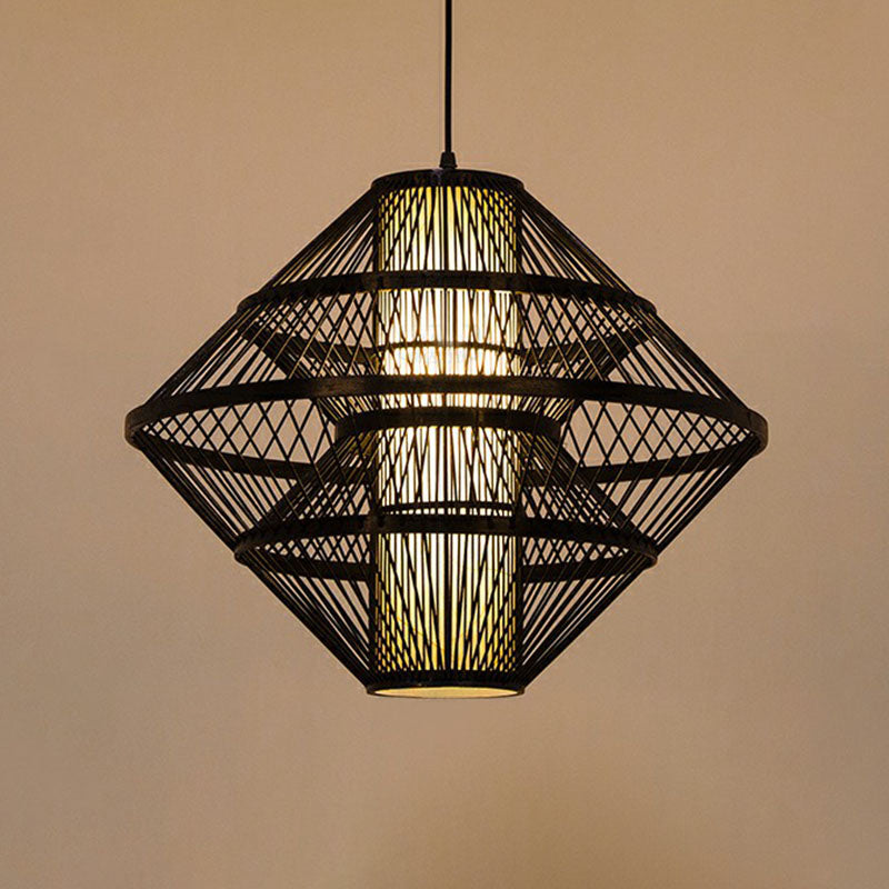 Asian Style Layered Shade Ceiling Light Bamboo 1 Bulb Tea Room Hanging Light Fixture Black Clearhalo 'Ceiling Lights' 'Lighting' 'Pendant Lights' 2246947_01a638ea-72f2-4729-9155-11f1dc649ac3