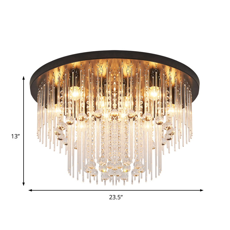 Black Tiered Flush Ceiling Light Modernist 19.5"/23.5" Dia 8-Light Crystal Ceiling Lamp Clearhalo 'Ceiling Lights' 'Close To Ceiling Lights' 'Close to ceiling' 'Flush mount' Lighting' 224695