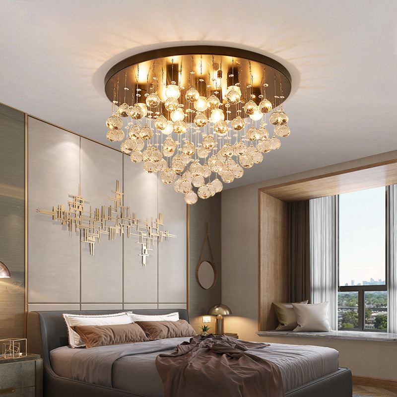 Black Tiered Flush Ceiling Light Modernist 19.5"/23.5" Dia 8-Light Crystal Ceiling Lamp Black 19.5" Clearhalo 'Ceiling Lights' 'Close To Ceiling Lights' 'Close to ceiling' 'Flush mount' Lighting' 224697