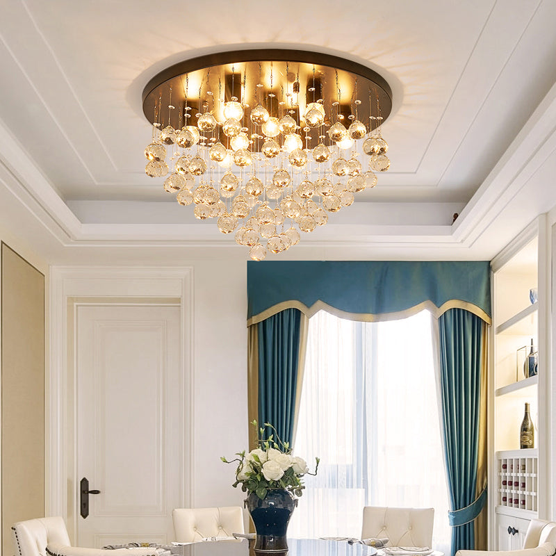 Black Tiered Flush Ceiling Light Modernist 19.5"/23.5" Dia 8-Light Crystal Ceiling Lamp Clearhalo 'Ceiling Lights' 'Close To Ceiling Lights' 'Close to ceiling' 'Flush mount' Lighting' 224698