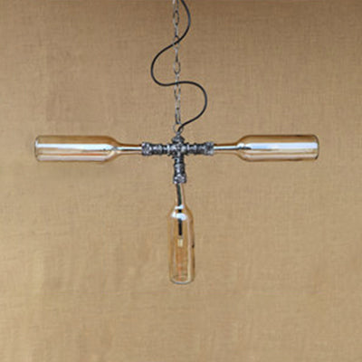 Blue/Clear Bottle Shade Chandelier Lamp Antique Style Glass 3-Light Restaurant Pendant Lamp Clearhalo 'Ceiling Lights' 'Chandeliers' 'Clear' 'Close To Ceiling Lights' 'Glass shade' 'Glass' 'Industrial Chandeliers' 'Industrial' 'Middle Century Chandeliers' 'Modern' 'Tiffany' 'Traditional Chandeliers' Lighting' 22470