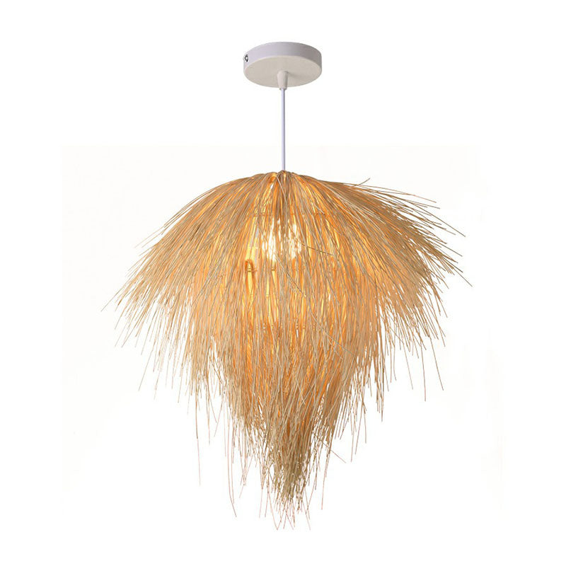 Bamboo Handmade Suspension Light Simplicity 1-Light Pendant Light Fixture in Wood Clearhalo 'Ceiling Lights' 'Pendant Lights' 'Pendants' Lighting' 2247022