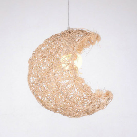South-east Asia Crescent Shade Ceiling Lighting Rattan 1 Bulb Tea Room Hanging Lamp Clearhalo 'Ceiling Lights' 'Lighting' 'Pendant Lights' 2247033_a259642d-7a28-4276-ae0a-ccbdc1678001