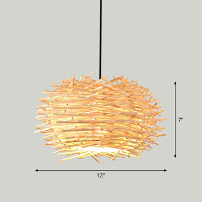 Bamboo Shaded Pendant Light Contemporary Single-Bulb Suspension Light Fixture in Wood Wood E Clearhalo 'Ceiling Lights' 'Pendant Lights' 'Pendants' Lighting' 2247055_73896939-e89f-40a2-8724-23896b2ef6d8