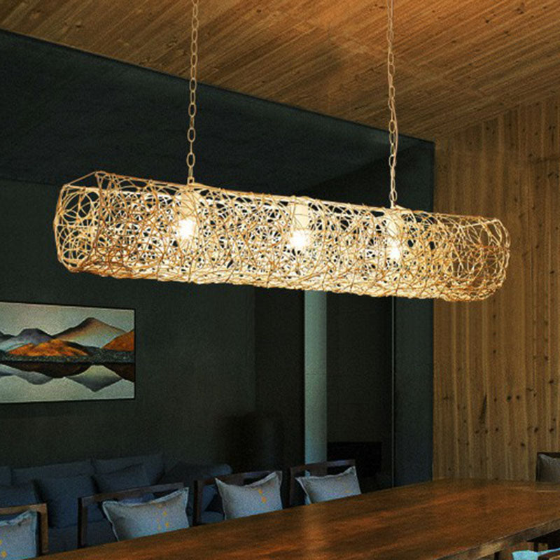 Cylinder Island Pendant Light South-east Asia Rattan 3 Bulbs Tea Room Ceiling Light Clearhalo 'Ceiling Lights' 'Island Lights' Lighting' 2247075