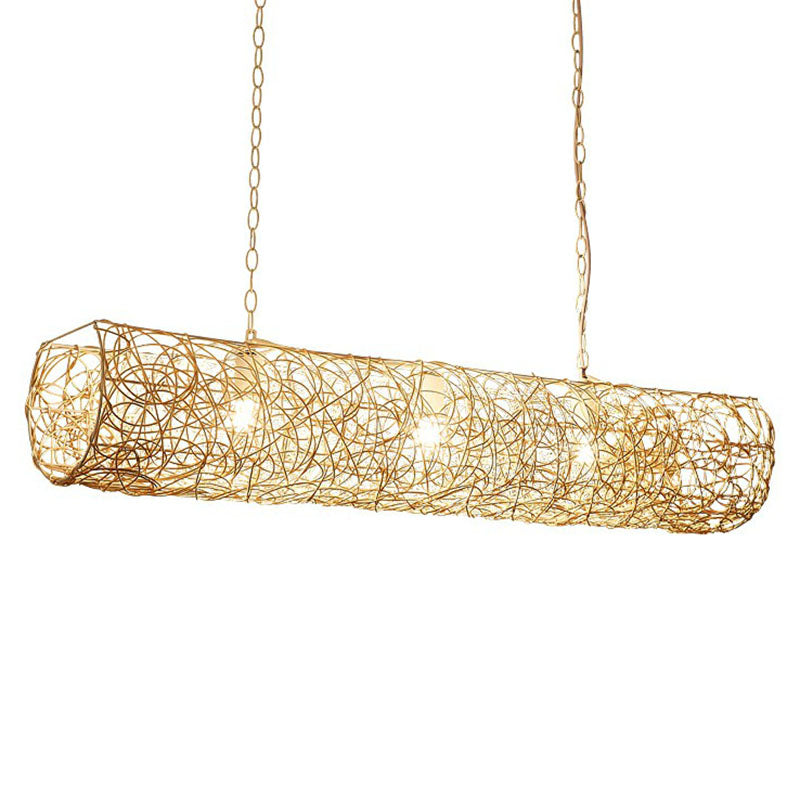 Cylinder Island Pendant Light South-east Asia Rattan 3 Bulbs Tea Room Ceiling Light Clearhalo 'Ceiling Lights' 'Island Lights' Lighting' 2247079