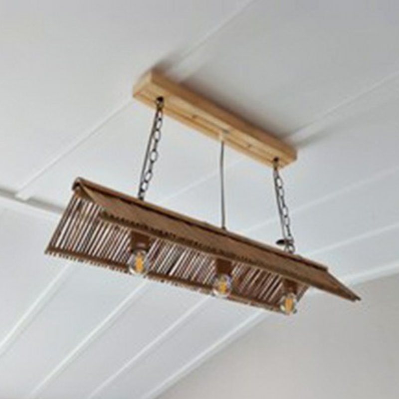 Bamboo Triangle Roof Island Light Fixture Modern Style Ceiling Pendant Lighting in Wood 3 Wood Clearhalo 'Ceiling Lights' 'Island Lights' Lighting' 2247095
