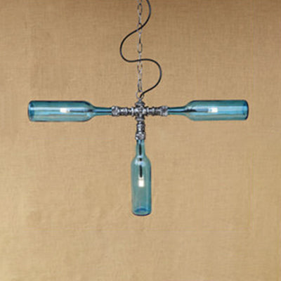 Blue/Clear Bottle Shade Chandelier Lamp Antique Style Glass 3-Light Restaurant Pendant Lamp Blue Clearhalo 'Ceiling Lights' 'Chandeliers' 'Clear' 'Close To Ceiling Lights' 'Glass shade' 'Glass' 'Industrial Chandeliers' 'Industrial' 'Middle Century Chandeliers' 'Modern' 'Tiffany' 'Traditional Chandeliers' Lighting' 22471