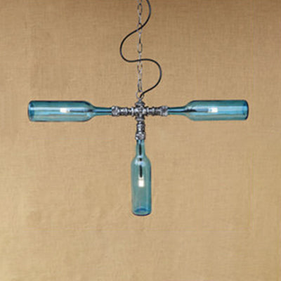 Blue/Clear Bottle Shade Chandelier Lamp Antique Style Glass 3-Light Restaurant Pendant Lamp Blue Clearhalo 'Ceiling Lights' 'Chandeliers' 'Clear' 'Close To Ceiling Lights' 'Glass shade' 'Glass' 'Industrial Chandeliers' 'Industrial' 'Middle Century Chandeliers' 'Modern' 'Tiffany' 'Traditional Chandeliers' Lighting' 22471