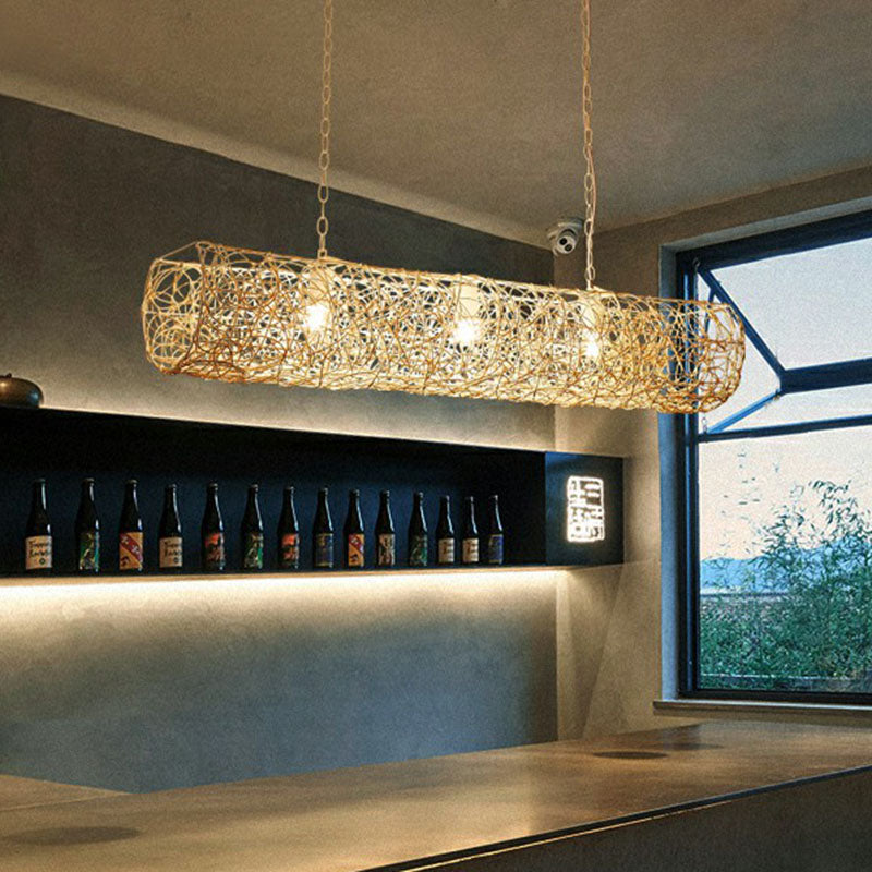 Contemporary Cylindrical Hanging Light Rattan 3 Bulbs Tea Room Island Ceiling Light Clearhalo 'Ceiling Lights' 'Island Lights' Lighting' 2247108