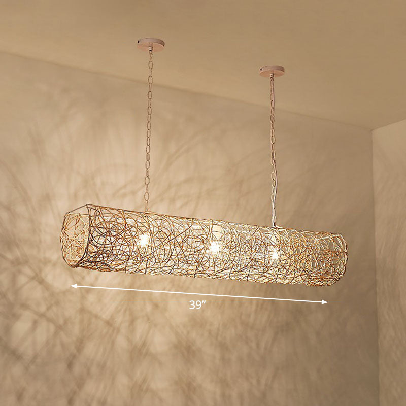 Contemporary Cylindrical Hanging Light Rattan 3 Bulbs Tea Room Island Ceiling Light White Clearhalo 'Ceiling Lights' 'Island Lights' Lighting' 2247111
