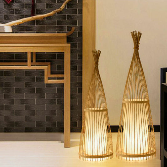 Tapered Floor Lamp Contemporary Bamboo Single-Bulb Tea Room Standing Lighting in Wood Wood Clearhalo 'Floor Lamps' 'Lamps' Lighting' 2247126