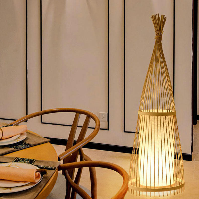 Tapered Floor Lamp Contemporary Bamboo Single-Bulb Tea Room Standing Lighting in Wood Clearhalo 'Floor Lamps' 'Lamps' Lighting' 2247127