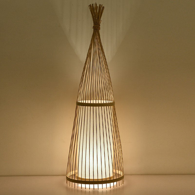 Tapered Floor Lamp Contemporary Bamboo Single-Bulb Tea Room Standing Lighting in Wood Clearhalo 'Floor Lamps' 'Lamps' Lighting' 2247128