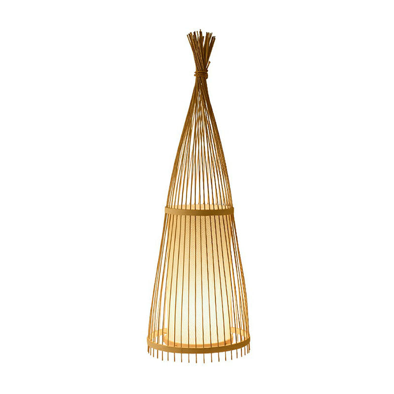 Tapered Floor Lamp Contemporary Bamboo Single-Bulb Tea Room Standing Lighting in Wood Clearhalo 'Floor Lamps' 'Lamps' Lighting' 2247130