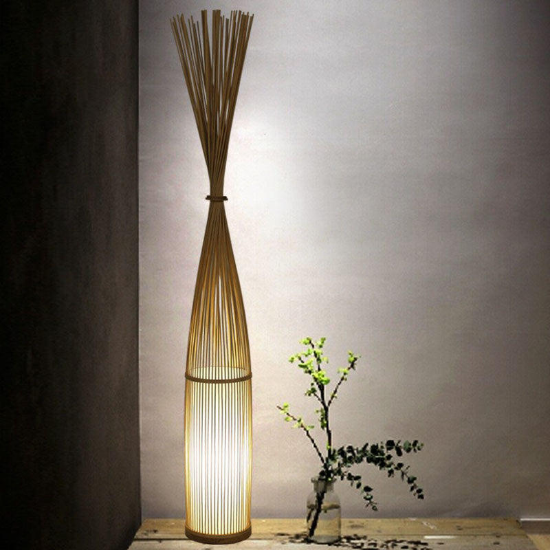 Bamboo Handwoven Floor Lighting Asian Style 1 Bulb Standing Light for Living Room Clearhalo 'Floor Lamps' 'Lamps' Lighting' 2247138