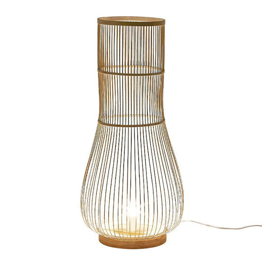 Fish Trap Bamboo Standing Light Minimalist Single-Bulb Brown Floor Lighting for Restaurant Clearhalo 'Floor Lamps' 'Lamps' Lighting' 2247151