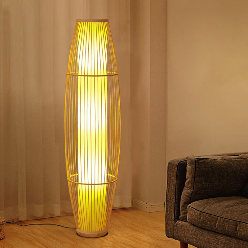 Elongated Oval Stand Up Lamp Asia Bamboo 3 Heads Wood Floor Lighting for Living Room Clearhalo 'Floor Lamps' 'Lamps' Lighting' 2247152