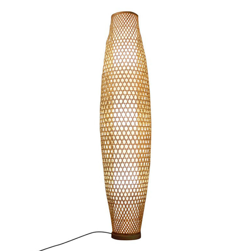 Elongated Oval Stand Up Lamp Asia Bamboo 3 Heads Wood Floor Lighting for Living Room Clearhalo 'Floor Lamps' 'Lamps' Lighting' 2247158