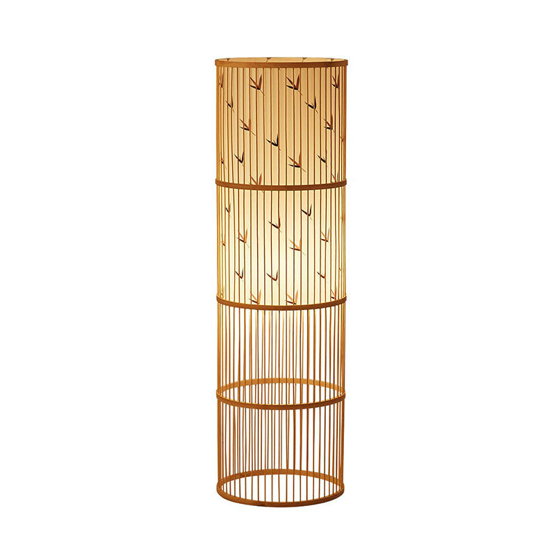 Contemporary Cylindrical Floor Lamp Bamboo Single Living Room Standing Lighting in Wood Clearhalo 'Floor Lamps' 'Lamps' Lighting' 2247163