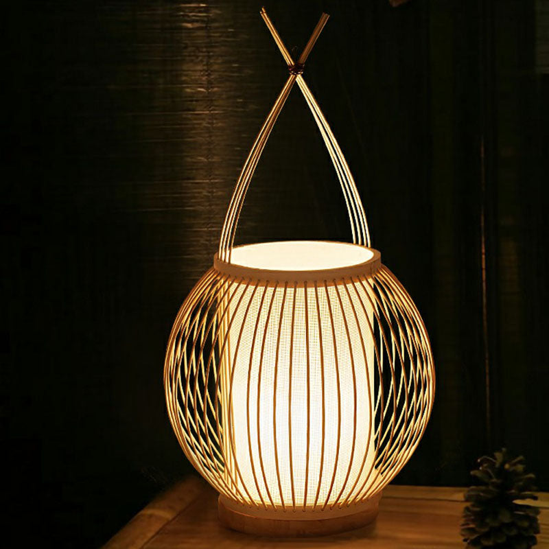 South-east Asia Basket Table Light Bamboo Single Restaurant Nightstand Lighting in Wood Clearhalo 'Lamps' 'Table Lamps' Lighting' 2247181