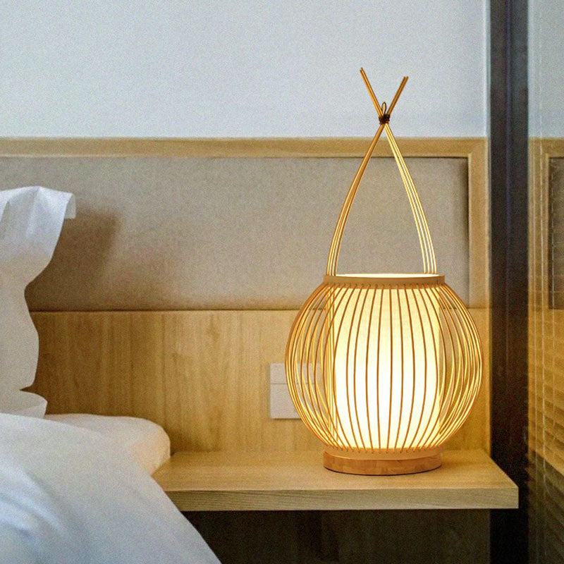 South-east Asia Basket Table Light Bamboo Single Restaurant Nightstand Lighting in Wood Clearhalo 'Lamps' 'Table Lamps' Lighting' 2247183