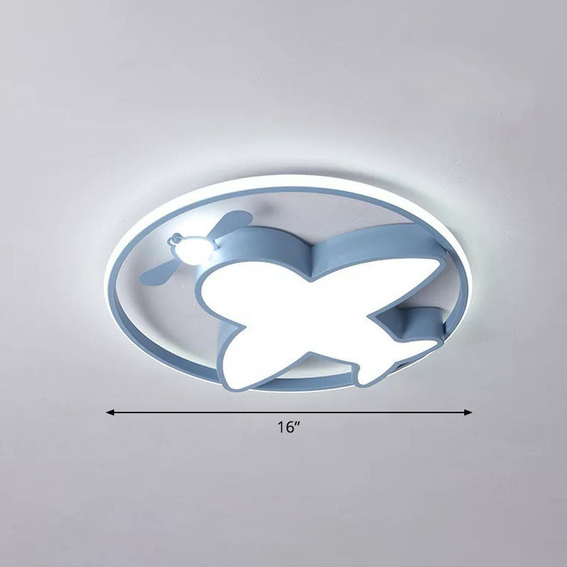 Plane Shape Flush Mount Lighting Kids Style Acrylic Bedroom LED Flush Mount Fixture Blue 15.5" Clearhalo 'Ceiling Lights' 'Close To Ceiling Lights' 'Close to ceiling' 'Flush mount' Lighting' 2247304