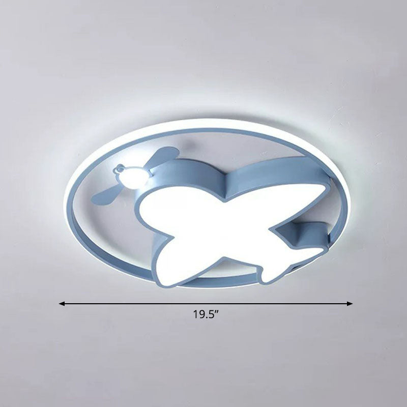 Plane Shape Flush Mount Lighting Kids Style Acrylic Bedroom LED Flush Mount Fixture Blue 19.5" Clearhalo 'Ceiling Lights' 'Close To Ceiling Lights' 'Close to ceiling' 'Flush mount' Lighting' 2247305