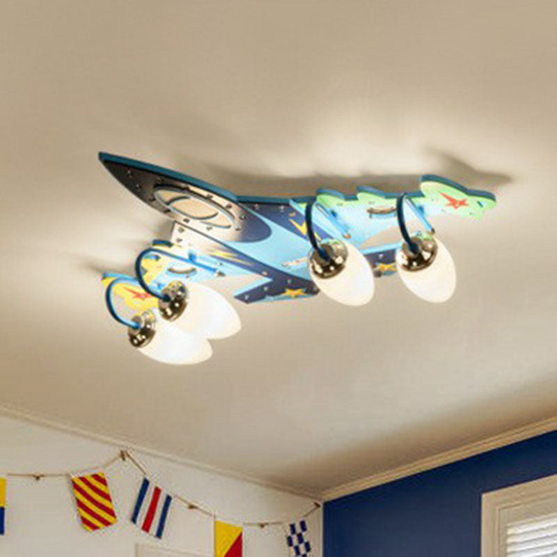 Childrens Plane LED Flush Mount Wood Kindergarten Flushmount Ceiling Light in Blue Clearhalo 'Ceiling Lights' 'Close To Ceiling Lights' 'Close to ceiling' 'Flush mount' Lighting' 2247318
