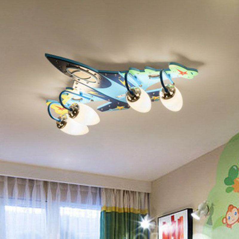 Childrens Plane LED Flush Mount Wood Kindergarten Flushmount Ceiling Light in Blue Clearhalo 'Ceiling Lights' 'Close To Ceiling Lights' 'Close to ceiling' 'Flush mount' Lighting' 2247319