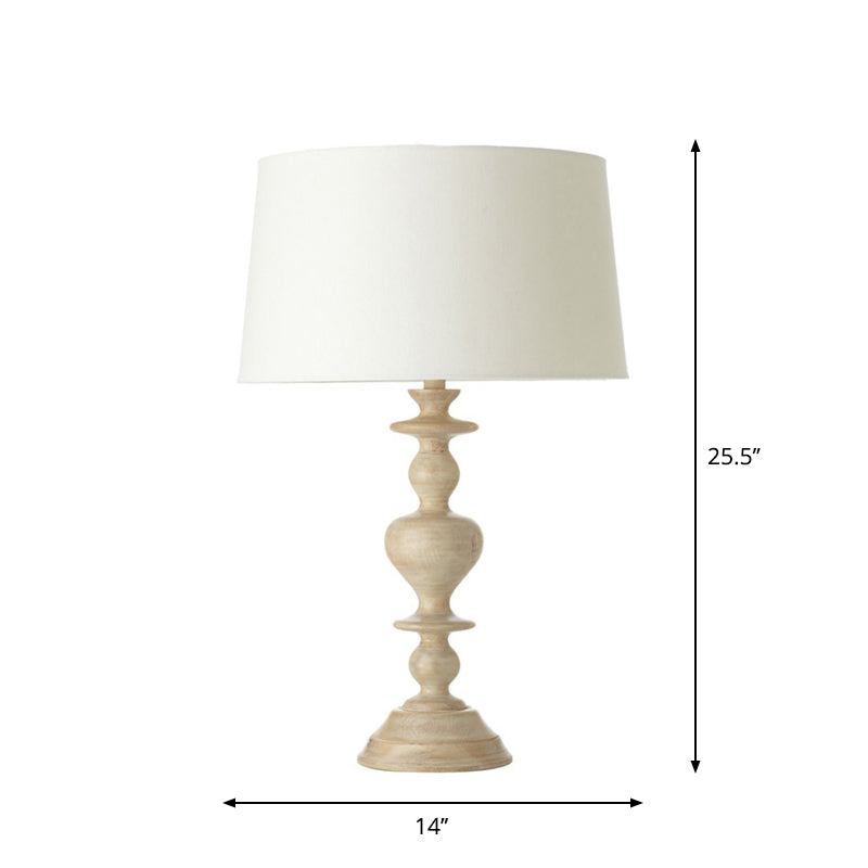 1 Head Table Lighting Classic Tapered Fabric Nightstand Lamp with Baluster Resin Base in White White Clearhalo 'Lamps' 'Table Lamps' Lighting' 2247334