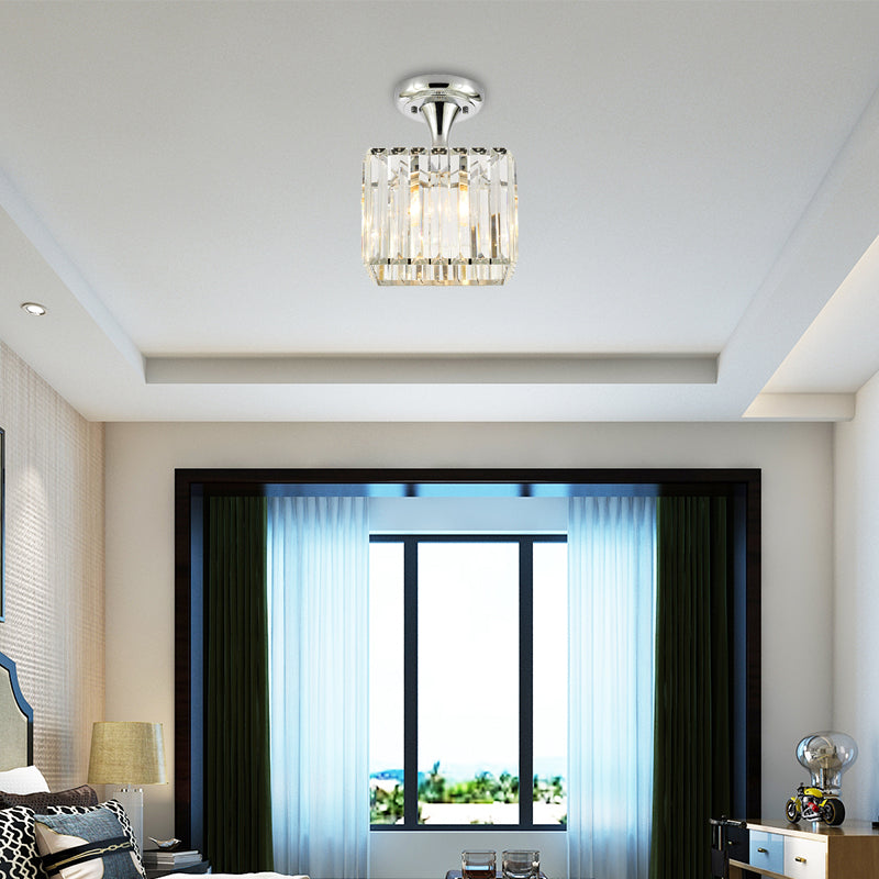 Spiral/Cone/Cylinder Kitchen Flush Light Minimalist Crystal 1 Light Chrome Ceiling Lighting Chrome Rectangle Clearhalo 'Ceiling Lights' 'Close To Ceiling Lights' 'Close to ceiling' 'Flush mount' Lighting' 224734