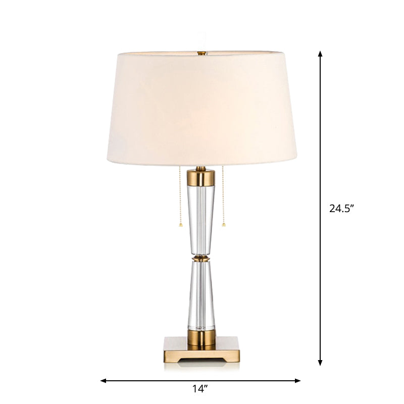 Modern Tapered Drum Table Lamp Fabric Single Bedside Nightstand Lighting with Hourglass Crystal Base in White White Clearhalo 'Lamps' 'Table Lamps' Lighting' 2247340