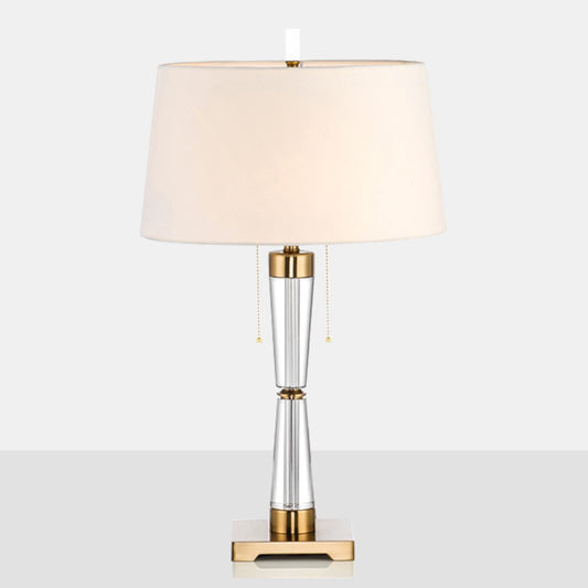 Modern Tapered Drum Table Lamp Fabric Single Bedside Nightstand Lighting with Hourglass Crystal Base in White Clearhalo 'Lamps' 'Table Lamps' Lighting' 2247341
