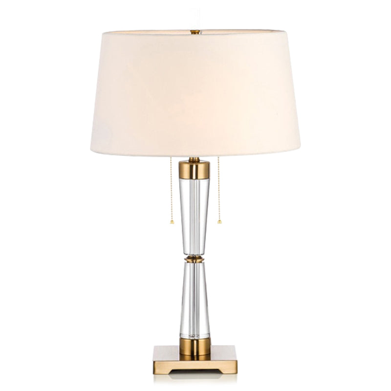 Modern Tapered Drum Table Lamp Fabric Single Bedside Nightstand Lighting with Hourglass Crystal Base in White Clearhalo 'Lamps' 'Table Lamps' Lighting' 2247344