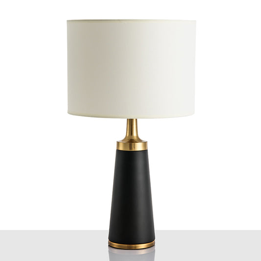 Drum Bedside Nightstand Lamp Fabric 1-Light Simplicity Table Light with Cone Metallic Base in White Clearhalo 'Lamps' 'Table Lamps' Lighting' 2247352