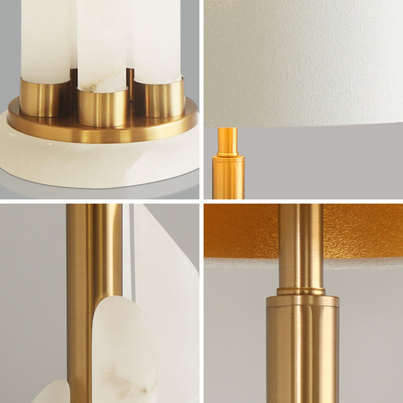 Minimalist Drum Table Lighting Fabric 1 Head Bedside Nightstand Lamp with Mica Base in White Clearhalo 'Lamps' 'Table Lamps' Lighting' 2247363