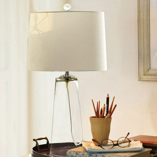 Tapered Table Lamp Modern Clear Handblown Glass Single Living Room Nightstand Lighting with Fabric Shade in White White Clearhalo 'Lamps' 'Table Lamps' Lighting' 2247367