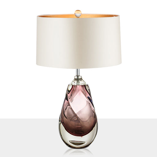 Pear Living Room Table Light Handblown Glass 1 Head Post-Modern Nightstand Lamp with Drum Fabric Shade in White Clearhalo 'Lamps' 'Table Lamps' Lighting' 2247372
