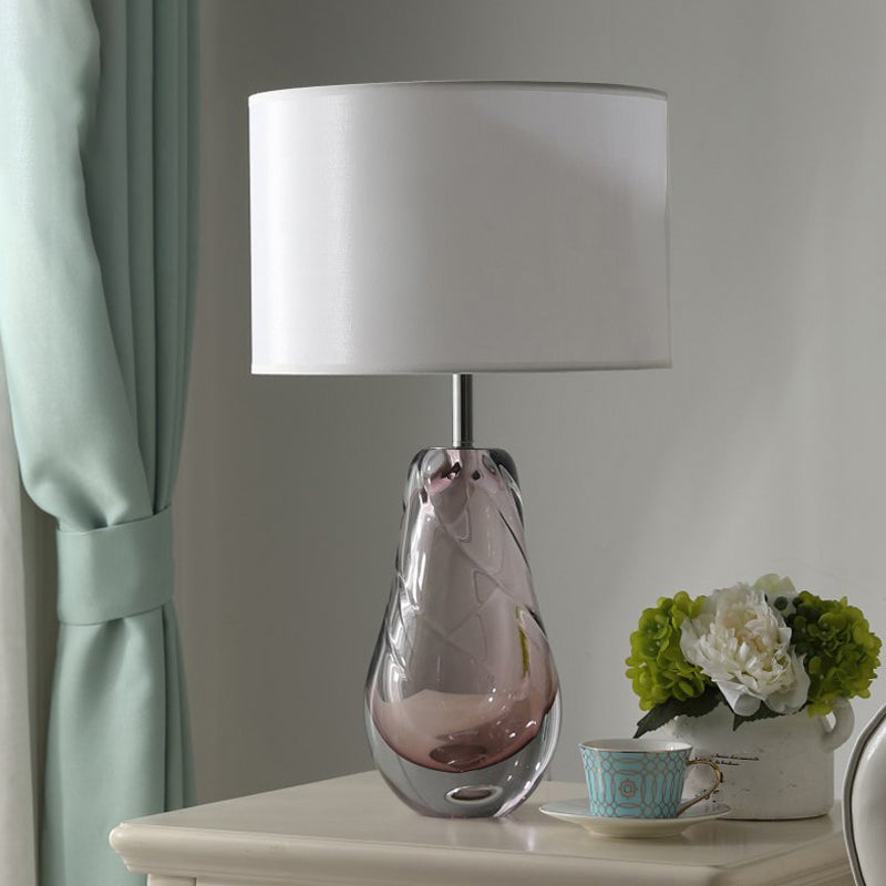 Pear Living Room Table Light Handblown Glass 1 Head Post-Modern Nightstand Lamp with Drum Fabric Shade in White Clearhalo 'Lamps' 'Table Lamps' Lighting' 2247373